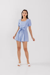 Kelsea Square Neck Ribbon Romper in Light Blue