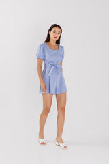 Kelsea Square Neck Ribbon Romper in Light Blue