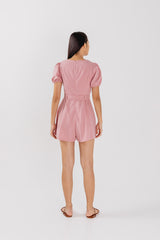 Kelsea Square Neck Ribbon Romper in Pink