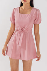 Kelsea Square Neck Ribbon Romper in Pink