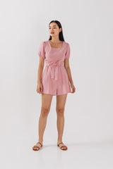 Kelsea Square Neck Ribbon Romper in Pink