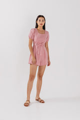 Kelsea Square Neck Ribbon Romper in Pink