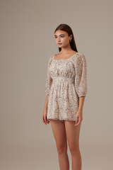 Natalie Floral Puff Sleeve Romper in White