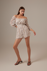 Natalie Floral Puff Sleeve Romper in White