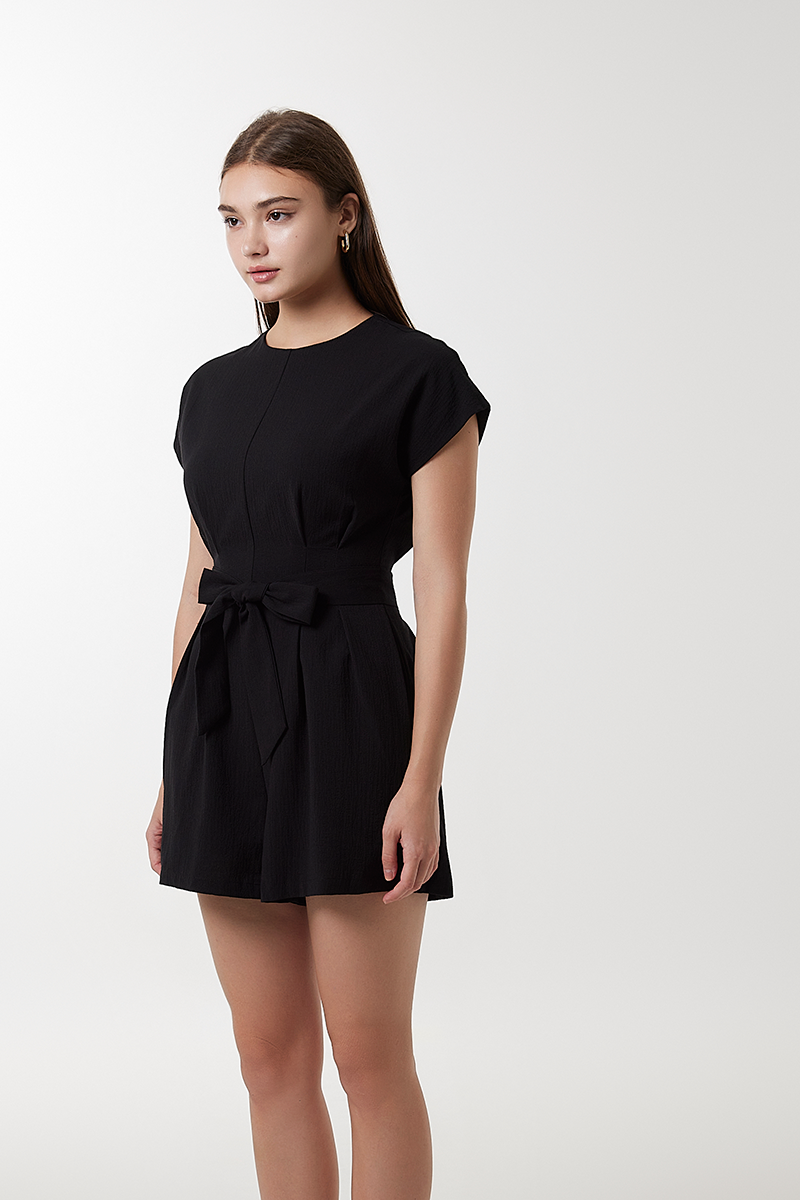 Wency Tie-Front Romper in Black
