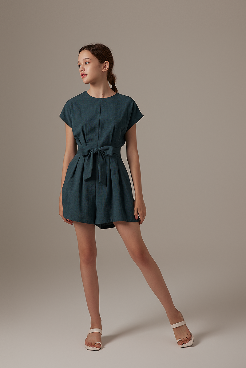 Wency Tie-Front Romper in Emerald