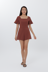 Aricia Square Neck Romper in Chestnut