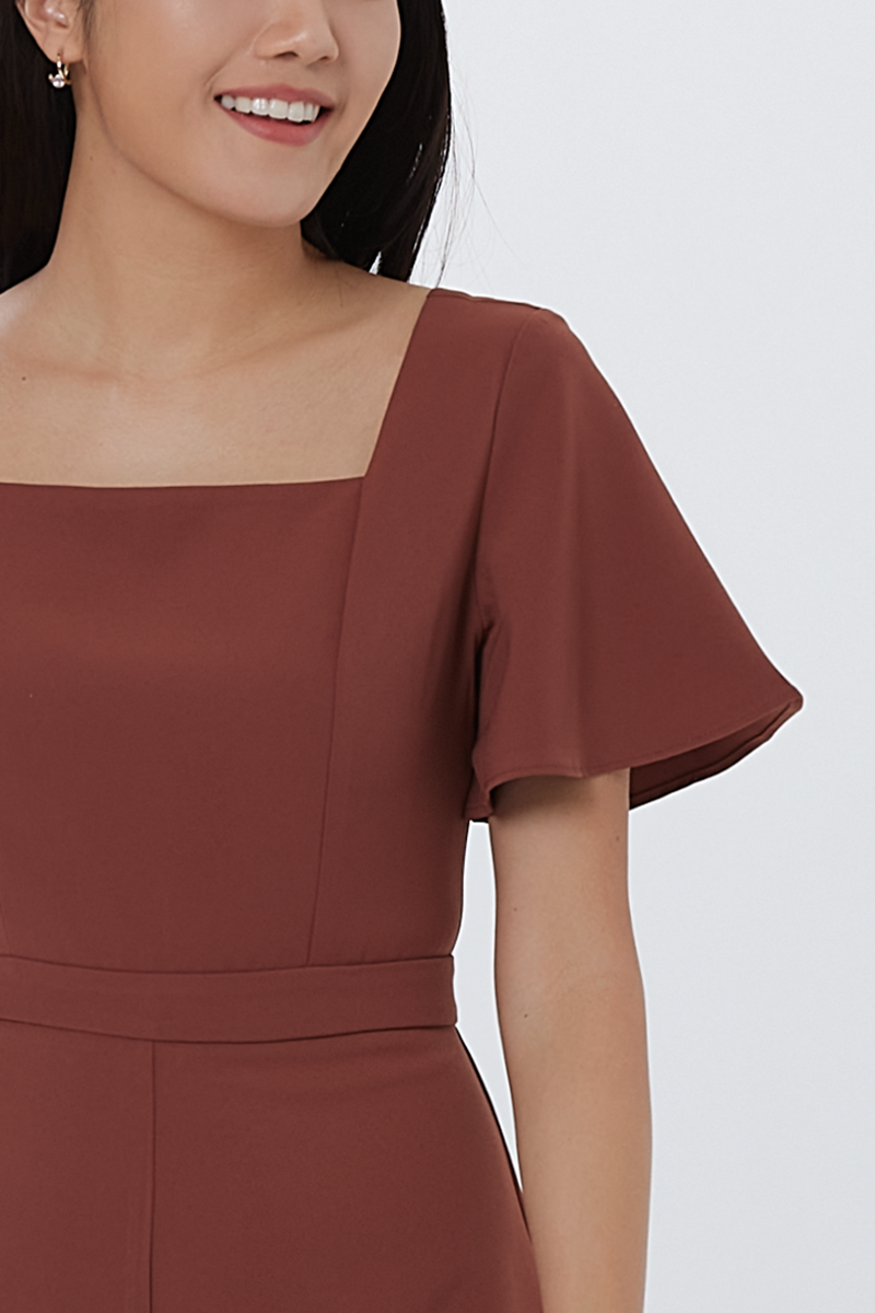 Aricia Square Neck Romper in Chestnut
