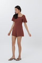 Aricia Square Neck Romper in Chestnut
