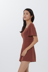 Aricia Square Neck Romper in Chestnut