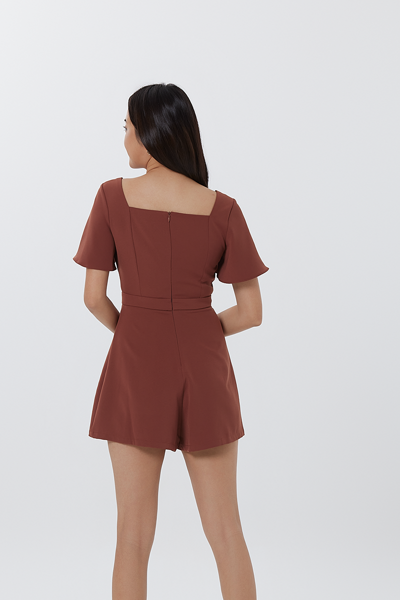 Aricia Square Neck Romper in Chestnut