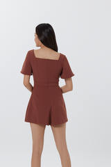 Aricia Square Neck Romper in Chestnut