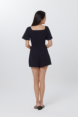Aricia Square Neck Romper in Navy Blue