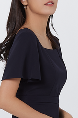 Aricia Square Neck Romper in Navy Blue