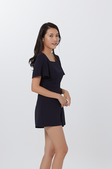 Aricia Square Neck Romper in Navy Blue