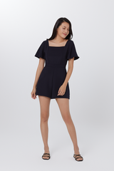Aricia Square Neck Romper in Navy Blue