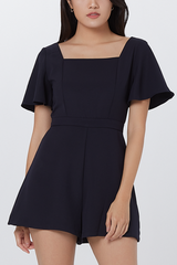 Aricia Square Neck Romper in Navy Blue