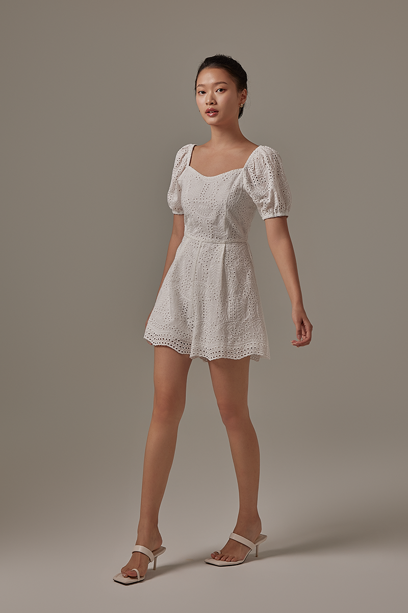 Morrie Embroidered Romper in White