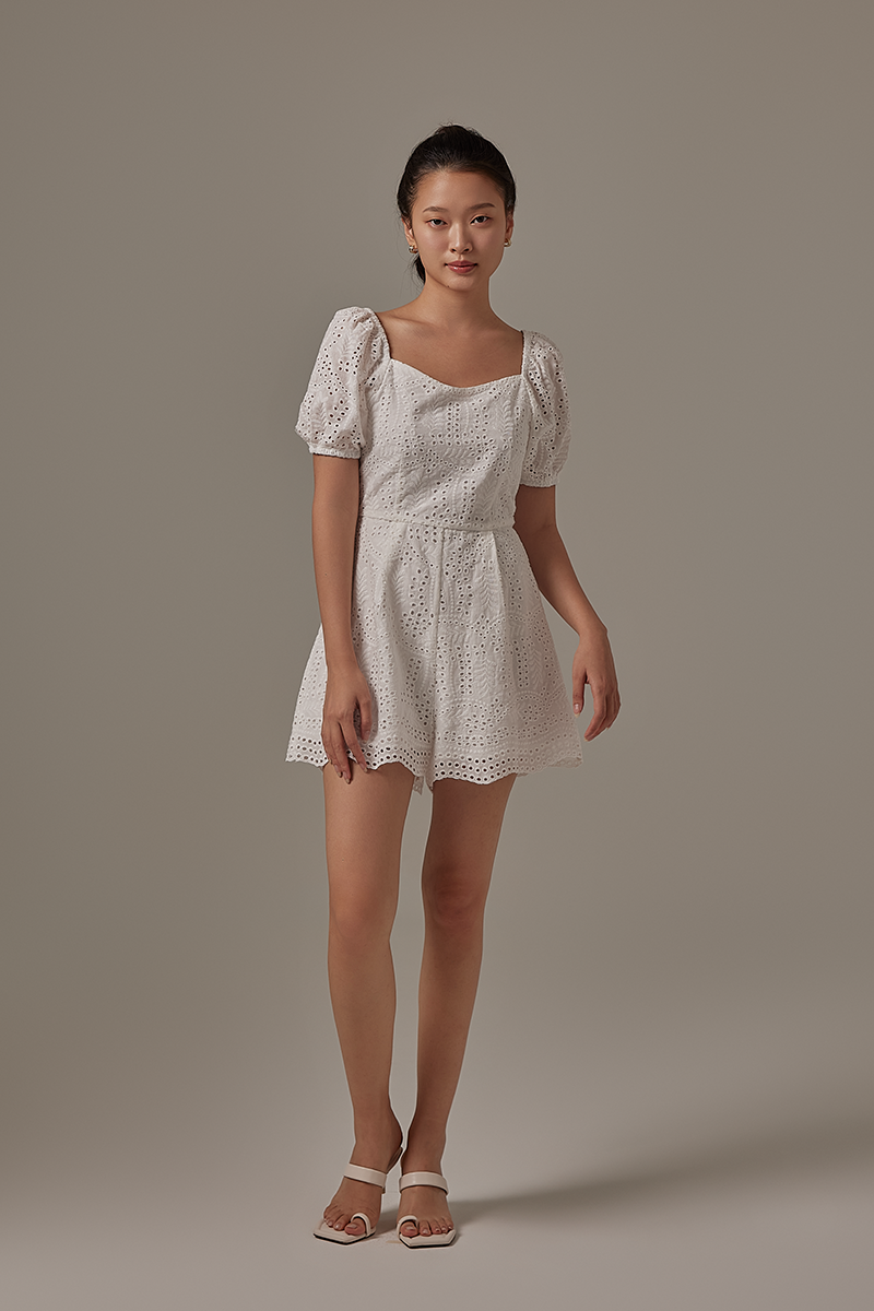 Morrie Embroidered Romper in White