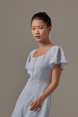 Julia Square Neck Romper in Baby Blue