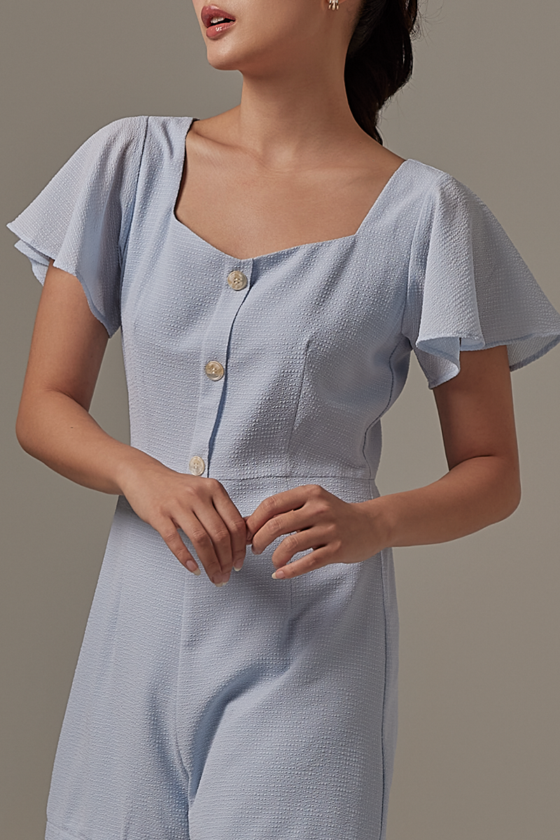 Julia Square Neck Romper in Baby Blue