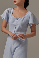 Julia Square Neck Romper in Baby Blue