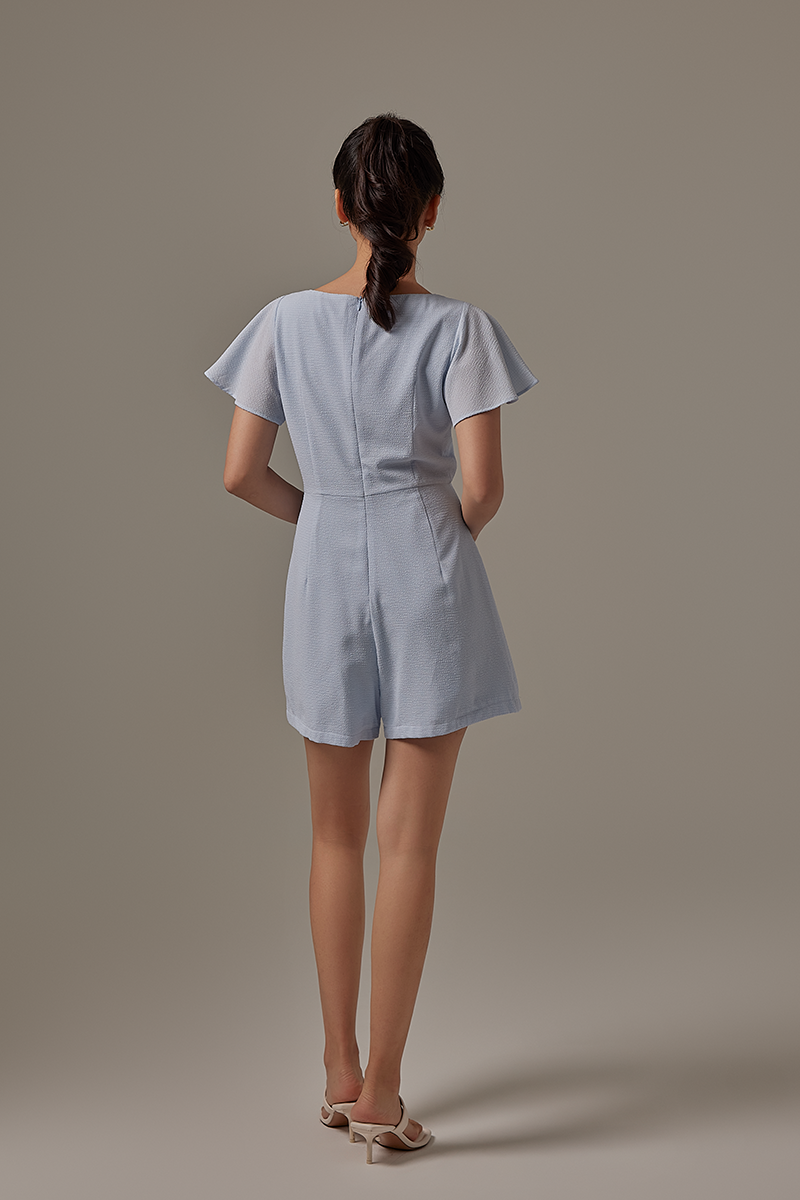 Julia Square Neck Romper in Baby Blue