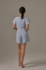 Julia Square Neck Romper in Baby Blue