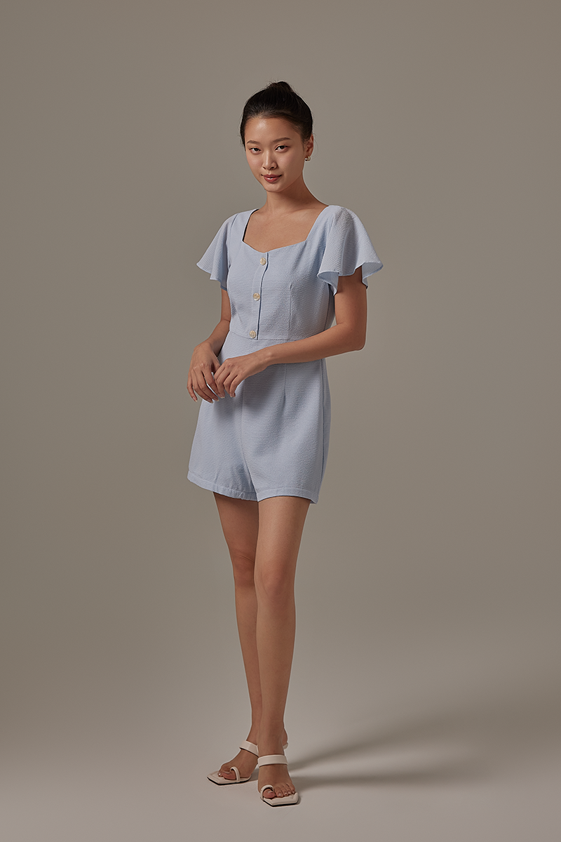 Julia Square Neck Romper in Baby Blue