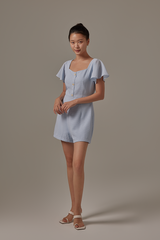 Julia Square Neck Romper in Baby Blue