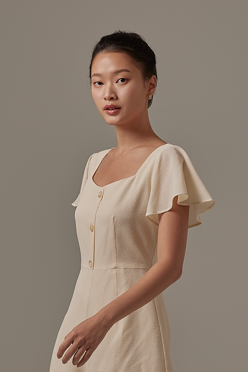 Julia Square Neck Romper in Cream