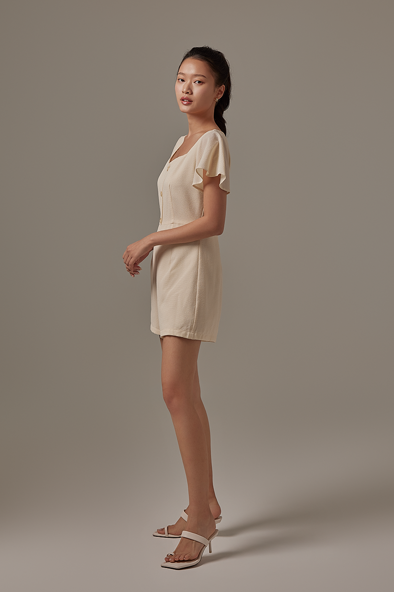 Julia Square Neck Romper in Cream