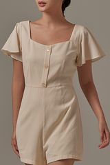 Julia Square Neck Romper in Cream