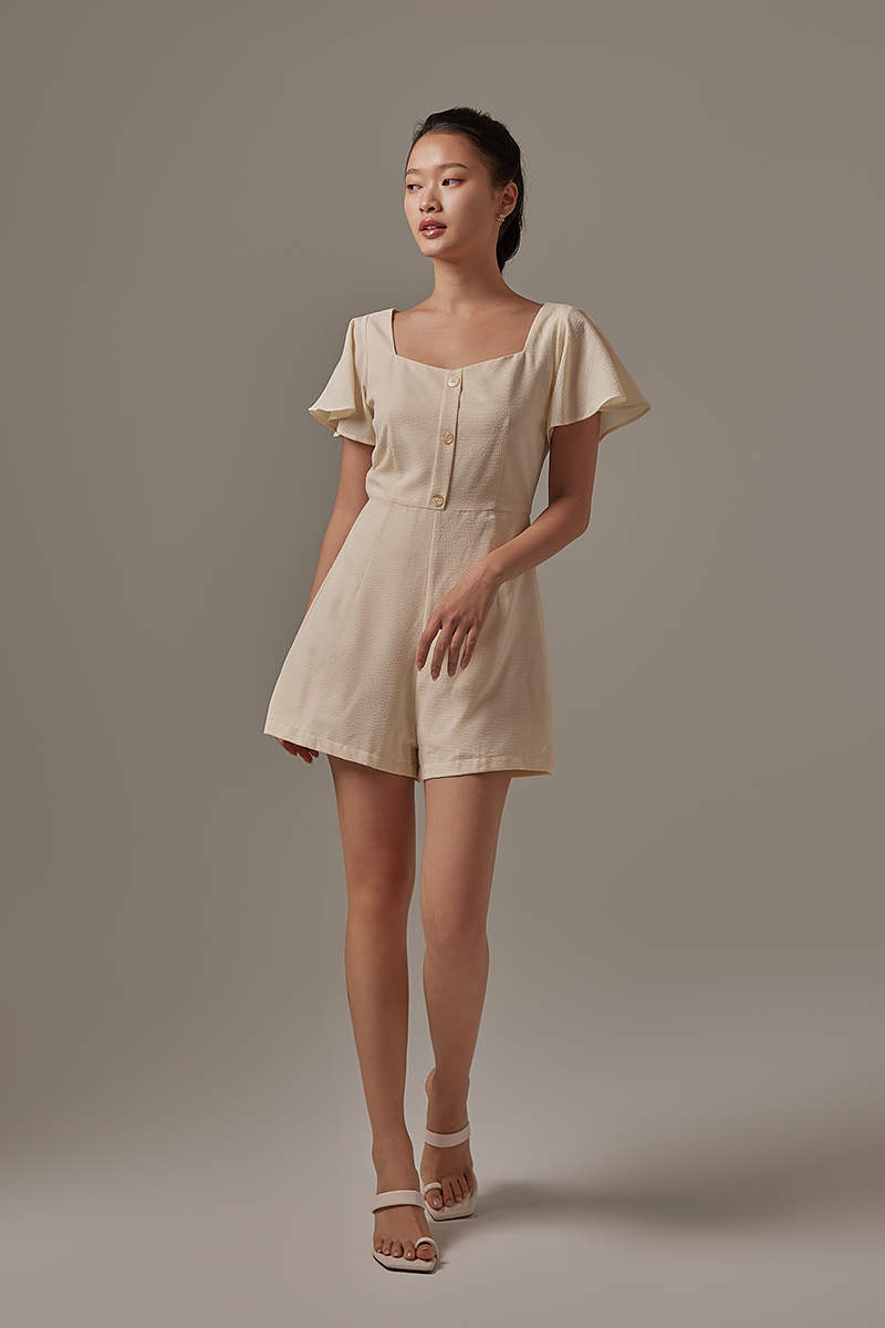 Julia Square Neck Romper in Cream