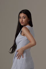 Qusarah Checkered Romper in Light Blue