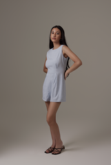 Qusarah Checkered Romper in Light Blue