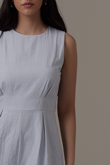 Qusarah Checkered Romper in Light Blue