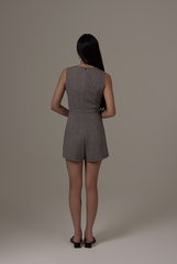 Qusarah Checkered Romper in Navy Blue
