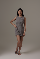 Qusarah Checkered Romper in Navy Blue