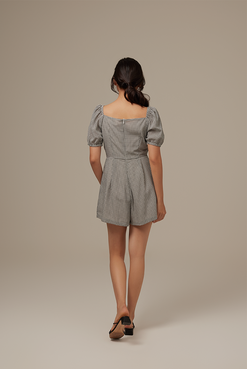 Annie Gingham Romper in Black