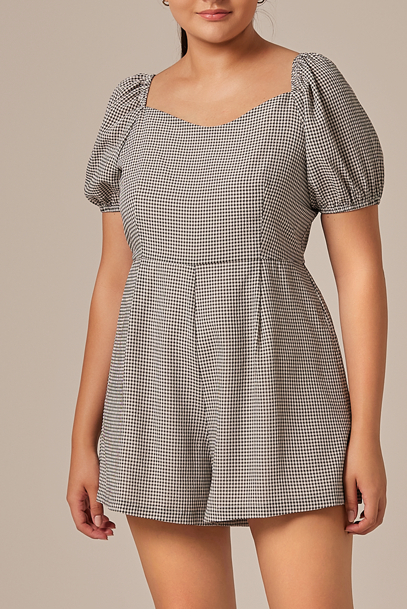 Annie Gingham Romper in Black