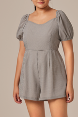 Annie Gingham Romper in Black