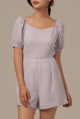 Annie Gingham Romper in Purple