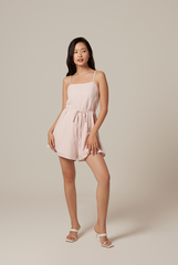 Reny Gingham Textured Romper in Dusty Pink