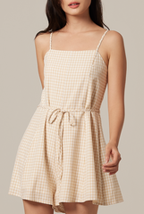 Reny Gingham Textured Romper in Khaki
