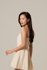 Reny Gingham Textured Romper in Khaki