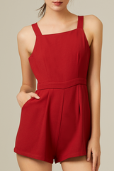 Danelyn Square Neck Romper in Maroon