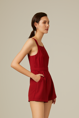 Danelyn Square Neck Romper in Maroon