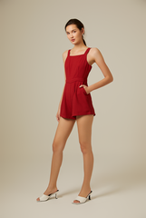 Danelyn Square Neck Romper in Maroon