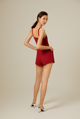 Danelyn Square Neck Romper in Maroon